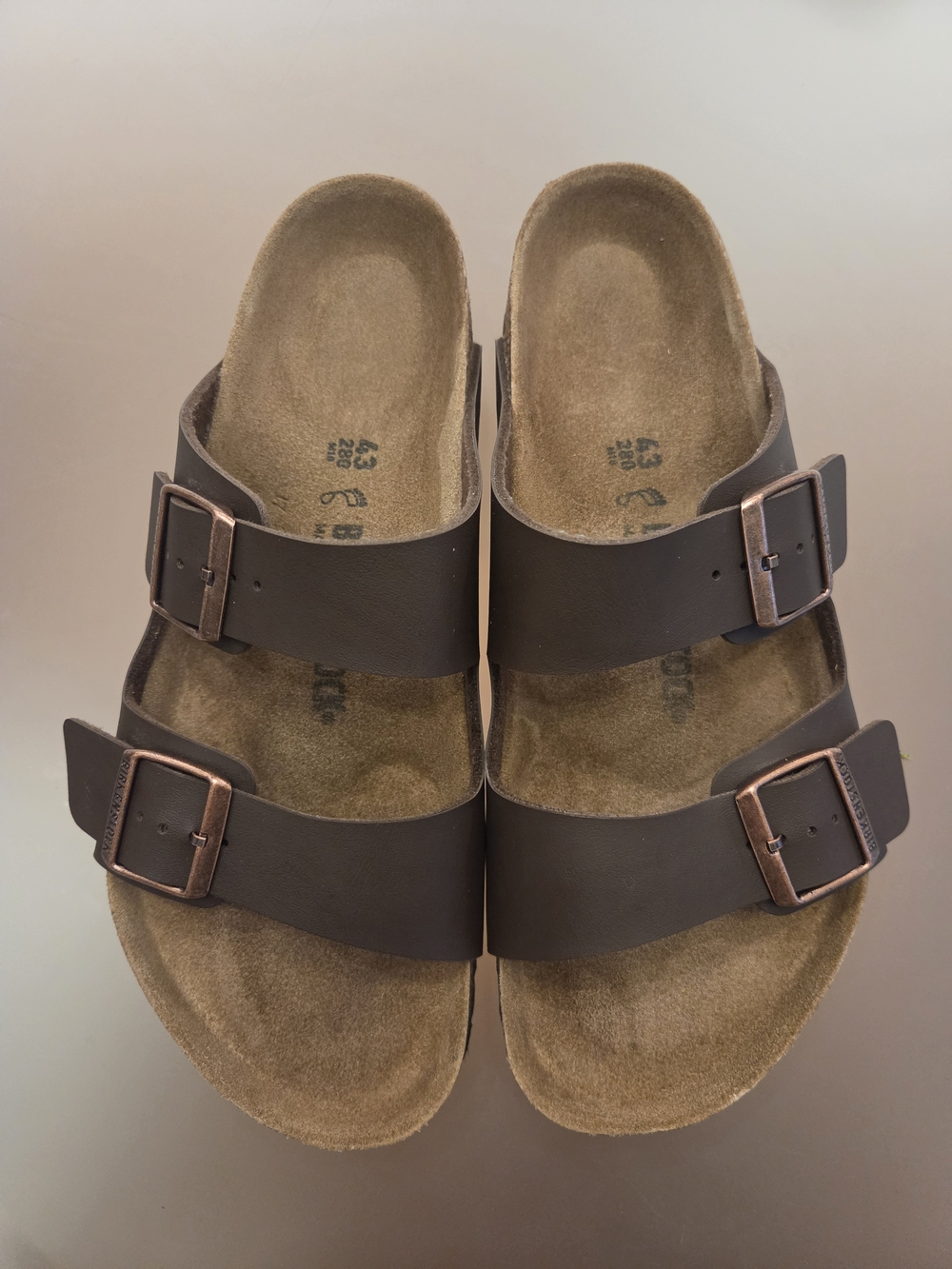 Birkenstock Men's Two-Strap Sandals in Brown with Copper Buckles